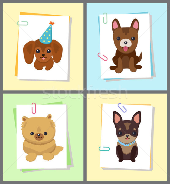 Puppies and Dogs Poster Set Vector Illustration Stock photo © robuart