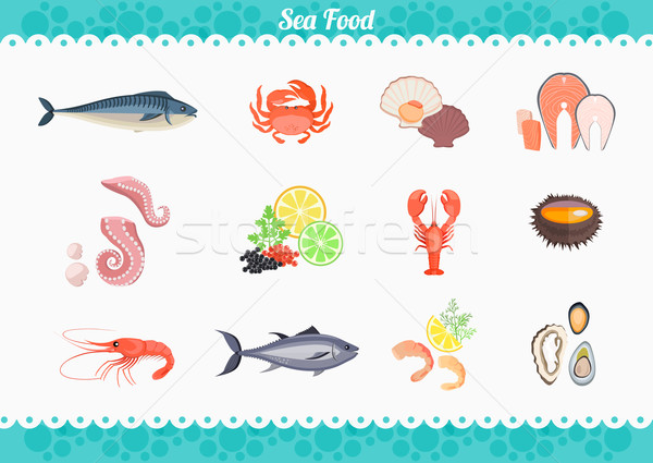 Seafood Set Design Flat Fish and Crab Stock photo © robuart