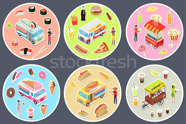 Isometric Street Food Trucks Set. Stock photo © robuart