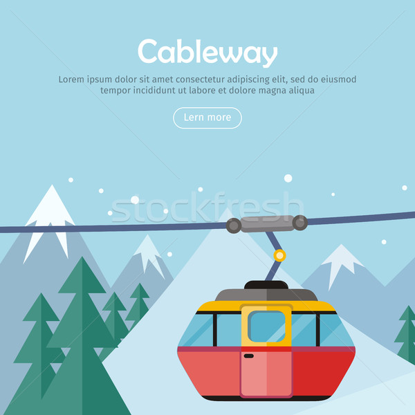Stock photo: Cableway on Mountain Landscape. Web Banner Poster