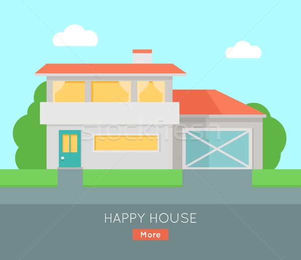 Happy House with Terrace Banner Poster Template. Stock photo © robuart