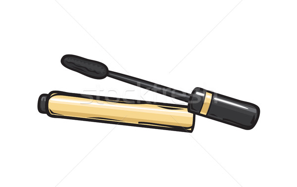 Stock photo: Black Mascara in Gold Tube Isolated Illustration