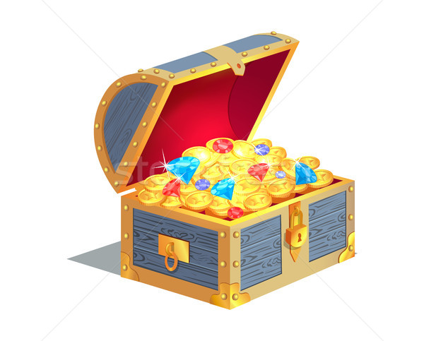 Kincs arany ékszerek kinyitott doboz érmék Stock fotó © robuart