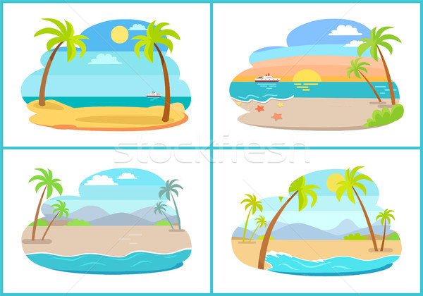Pusty tropikalnych piaszczysty plaże wysoki palmy Zdjęcia stock © robuart