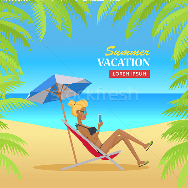 Foto stock: Vacaciones · de · verano · playa · tropical · ilustración · banner · diseno · ocio