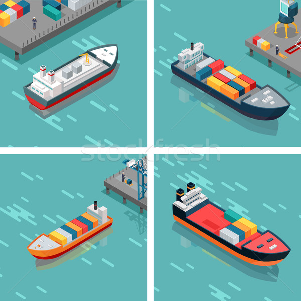 Ingesteld vracht containerschip goederen container schepen Stockfoto © robuart