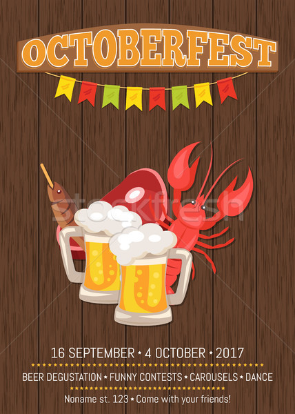 Octoberfest Poster with Dark Wooden Background Stock photo © robuart
