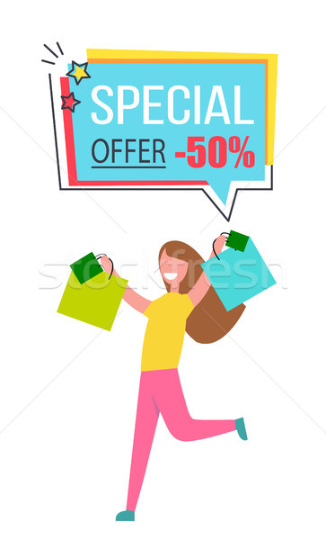 Special Offer Promo Sticker Happy Woman Shopping Stock photo © robuart