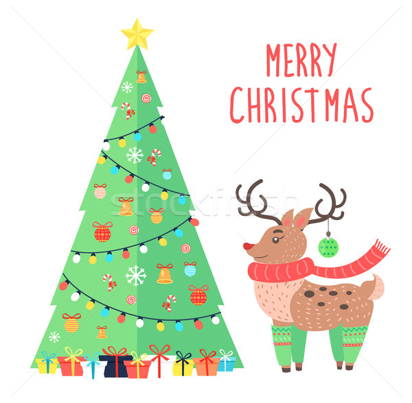 Merry Christmas Greetings from Cartoon Reindeer Stock photo © robuart