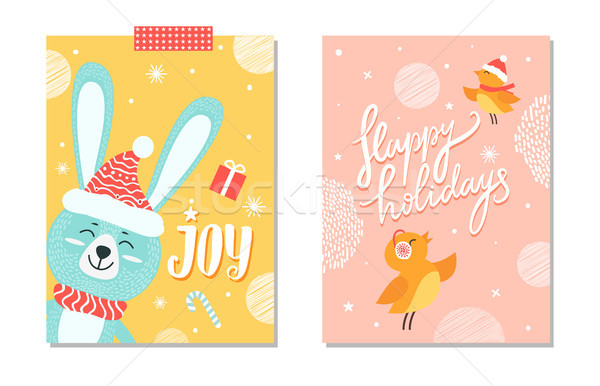 Happy Holidays Joy Poster with Smiling Rabbit Bird Stock photo © robuart