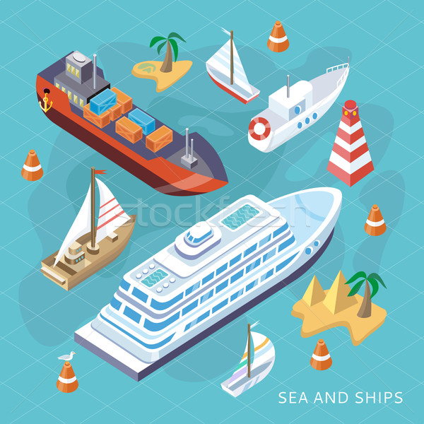 Stock photo: Isometric Set Ships. Sea Transport