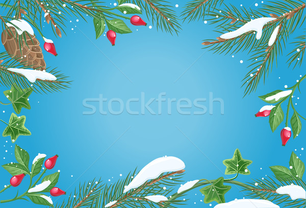 Vector Frame with Pine Tree, Sweetbrier Brunches  Stock photo © robuart