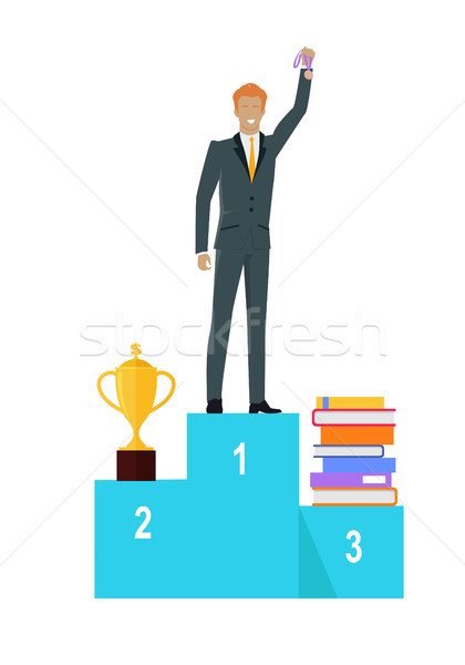 Person Standing on Winners Podium. Vector Stock photo © robuart