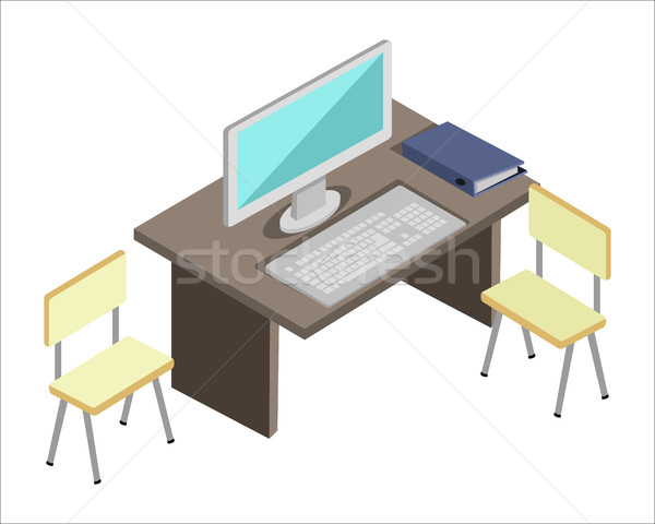La locul de muncă calculator izometrice proiectare imagine scaune Imagine de stoc © robuart