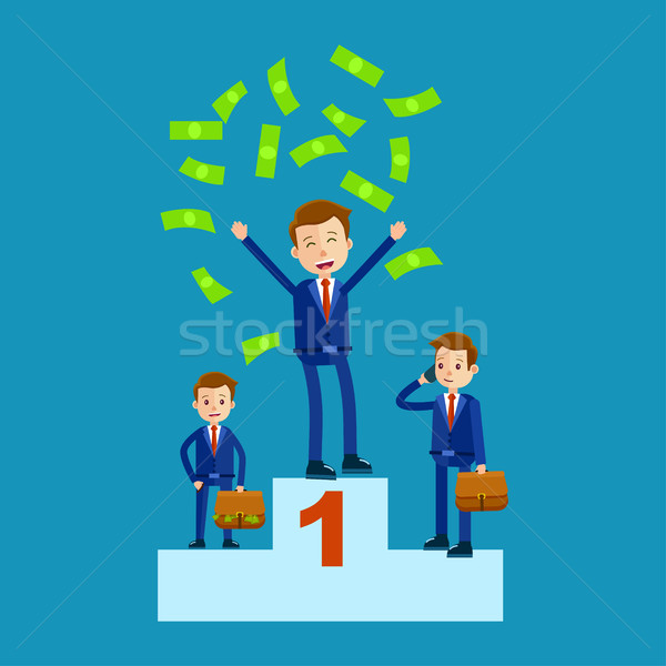 Stock photo: Managers on Top Places with Money Rain Flat Theme