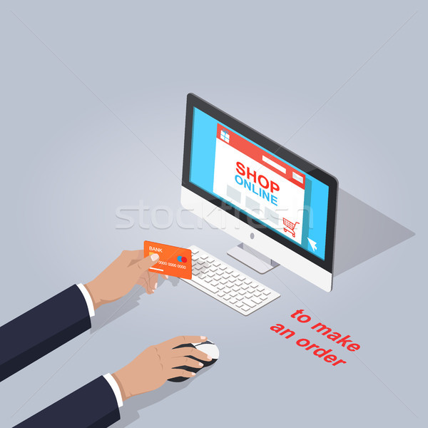 Make Order in Online Shop on Computer Flat Theme Stock photo © robuart