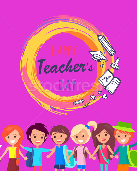 Happy Teacher s Day Wish on Colorful Postcard Stock photo © robuart