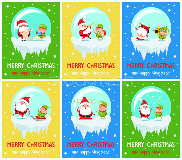 Merry Christmas Santa and Elf Vector Illustration Stock photo © robuart