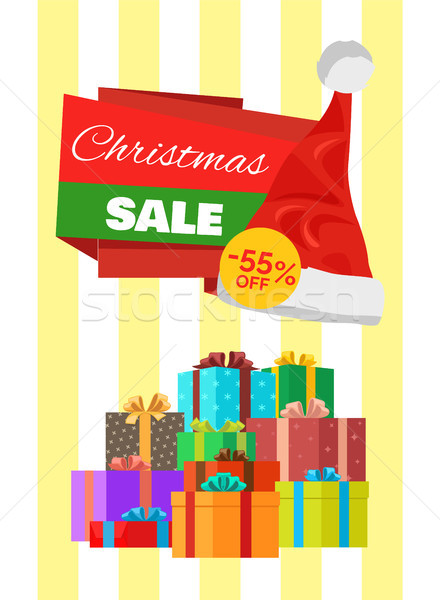 Stock photo: Christmas Sale Poster Wrapped Present, Promo Label