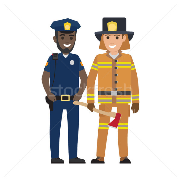 Set of Black Policeman and Firefighter with Ax Stock photo © robuart