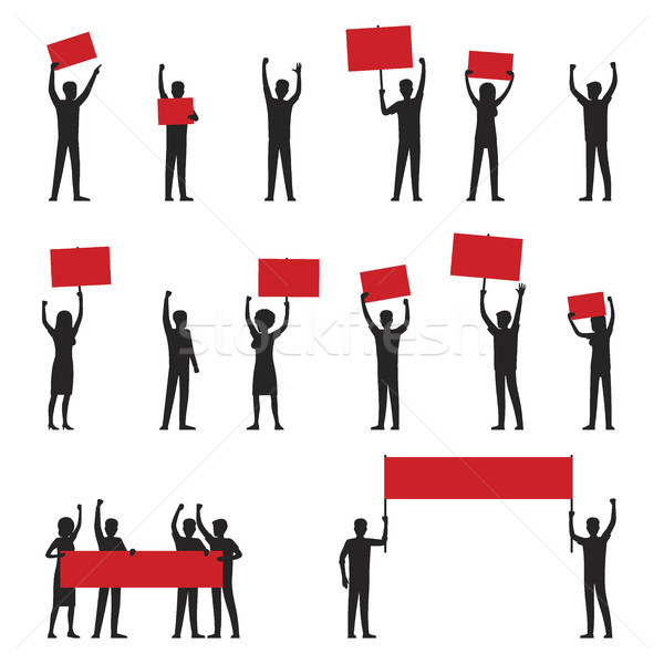 Protesters Silhouettes with Red Streamers Set Stock photo © robuart