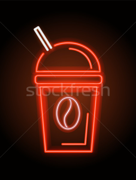 Koffiekopje stro neonreclame drinken bonen Stockfoto © robuart