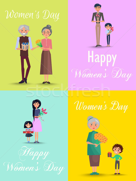 Felicitaciones hombres día de la mujer diseno ramo tulipanes Foto stock © robuart