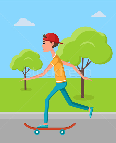 [[stock_photo]]: Skateboarder · formation · vert · arbre · arbres · prêt