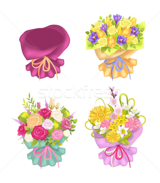 Four Beautiful Packing and Cute Flowers Color Card Stock photo © robuart