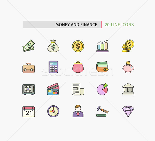 Flat Thin Line Icons of Money and Finance Stock photo © robuart