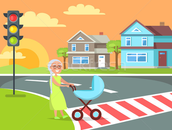Grijs haar dame kinderwagen vector Stockfoto © robuart
