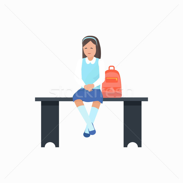 Girl with Bag Sitting on Bench Vector Illustration Stock photo © robuart