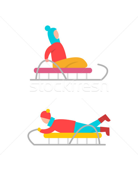 Children on Sled Winter Fun Vector Illustration Stock photo © robuart