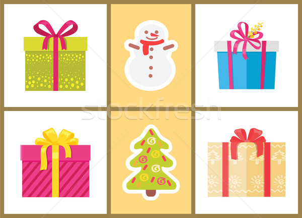 Stock fotó: Karácsony · ajándékok · szimbólumok · szett · ikonok · fény