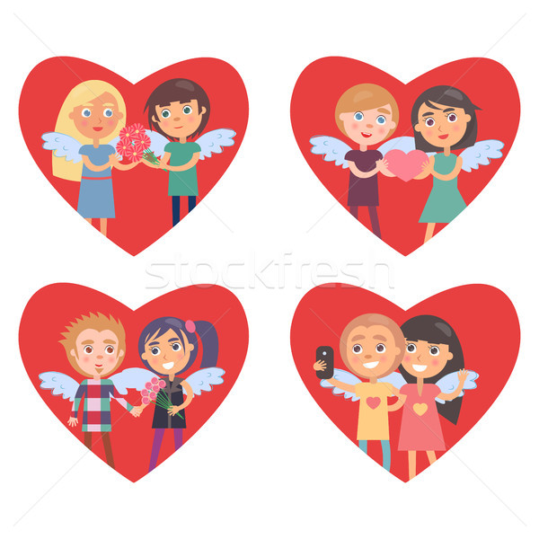 Four Hearts with Lovers in Them Valentine Cards Stock photo © robuart