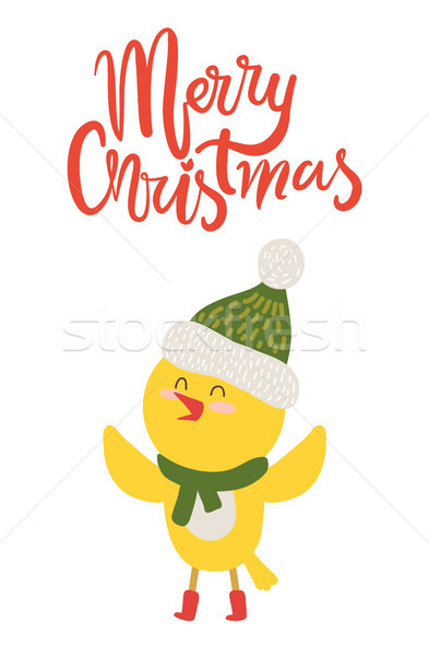 Merry Christmas Greeting Card with Yellow Chicken Stock photo © robuart
