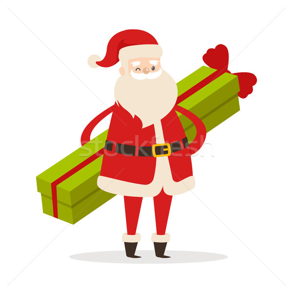 Standing Santa with Long Gift on White Background Stock photo © robuart