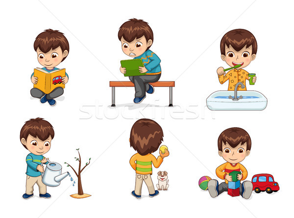 Jongen activiteiten collectie kind lezing boek Stockfoto © robuart