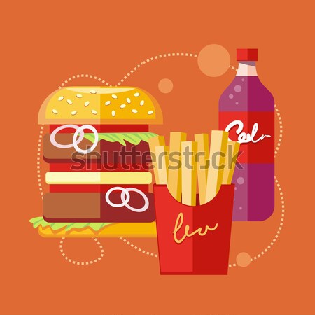 Stok fotoğraf: Fast-food · simgeler · patates · kızartması · hamburger · soda · içmek