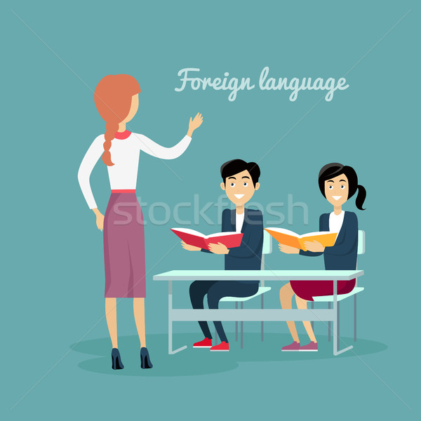 Apprentissage étranger langue bannière design style Photo stock © robuart