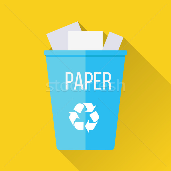 Stock photo: Blue Recycle Garbage Bin with Paper