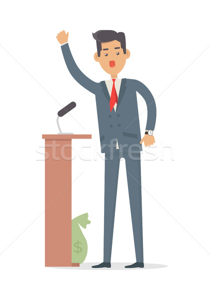 Politician Speaks to Audience from Tribune. Vector Stock photo © robuart