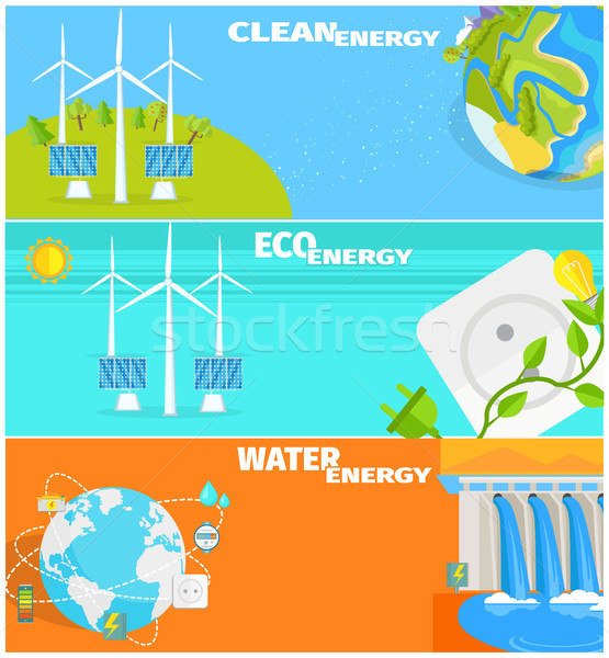 Clean Eco Water and Wind Energy Illustrations Set Stock photo © robuart