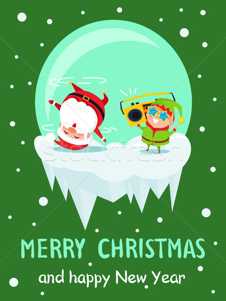 Merry Christmas New Year Poster Santa Dancing Elf Stock photo © robuart