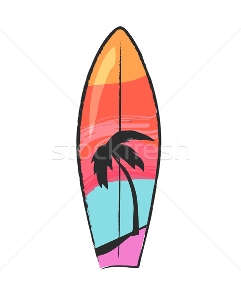 Foto stock: Prancha · de · surfe · colorido · linhas · palmeira · vetor · quadro