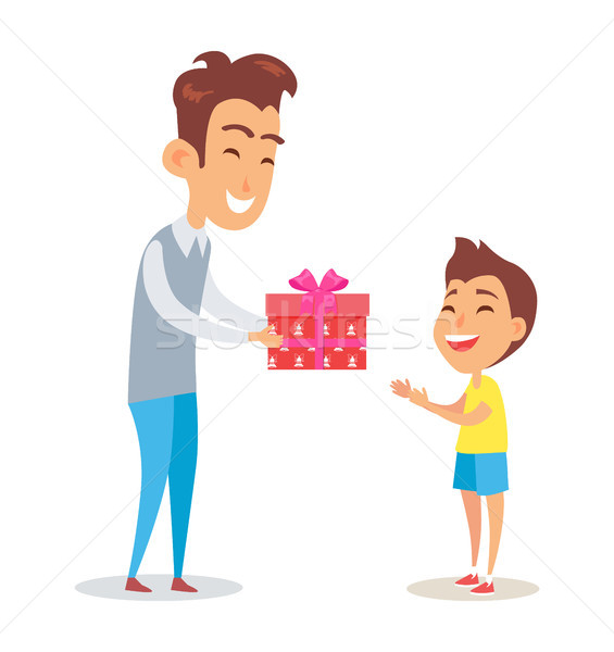 Merry Christmas Poster Father and Son Isolated Stock photo © robuart