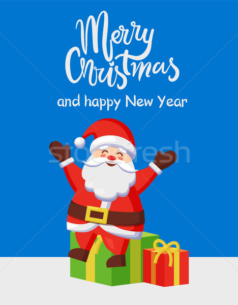 Merry Christmas Happy New Year Poster with Santa Stock photo © robuart