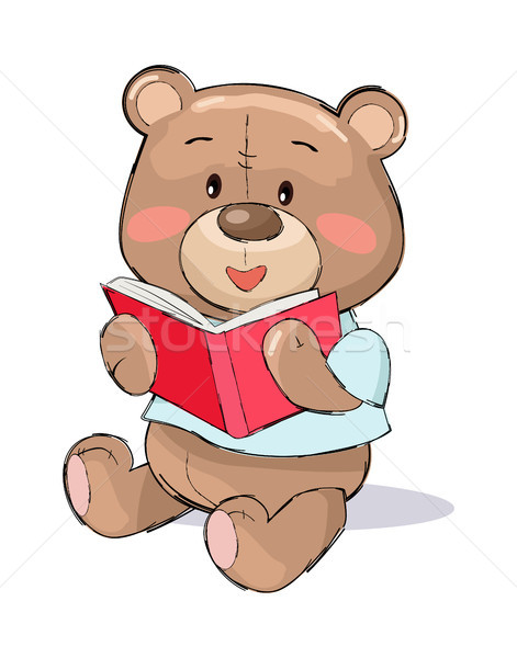 Male Teddy-Bear Reads Red Book Vector Illustration Stock photo © robuart