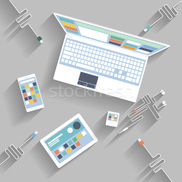 Laptop, digital tablet, smartphone with usb cable Stock photo © robuart