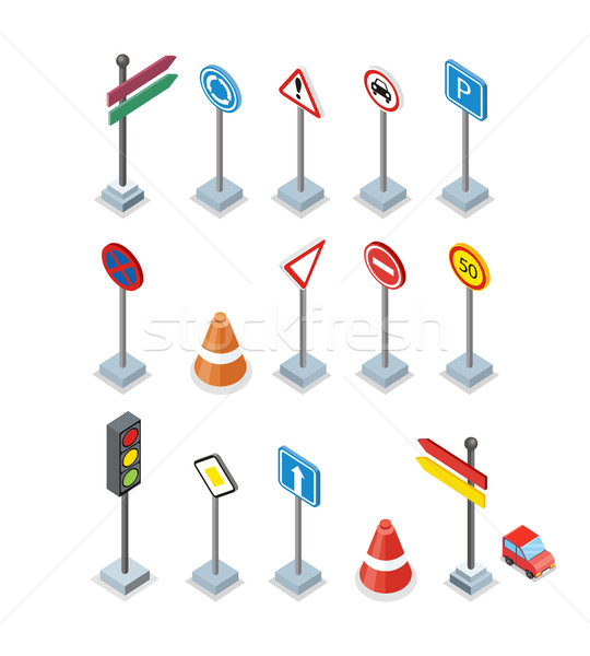 Road and Street Signs set. Warrnings Billboards Stock photo © robuart